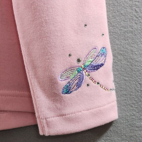 Quacker Factory M Pink Embroidered DRAGONFLY Pull Over 1pc Tank & Cardigan Set - Picture 8 of 9